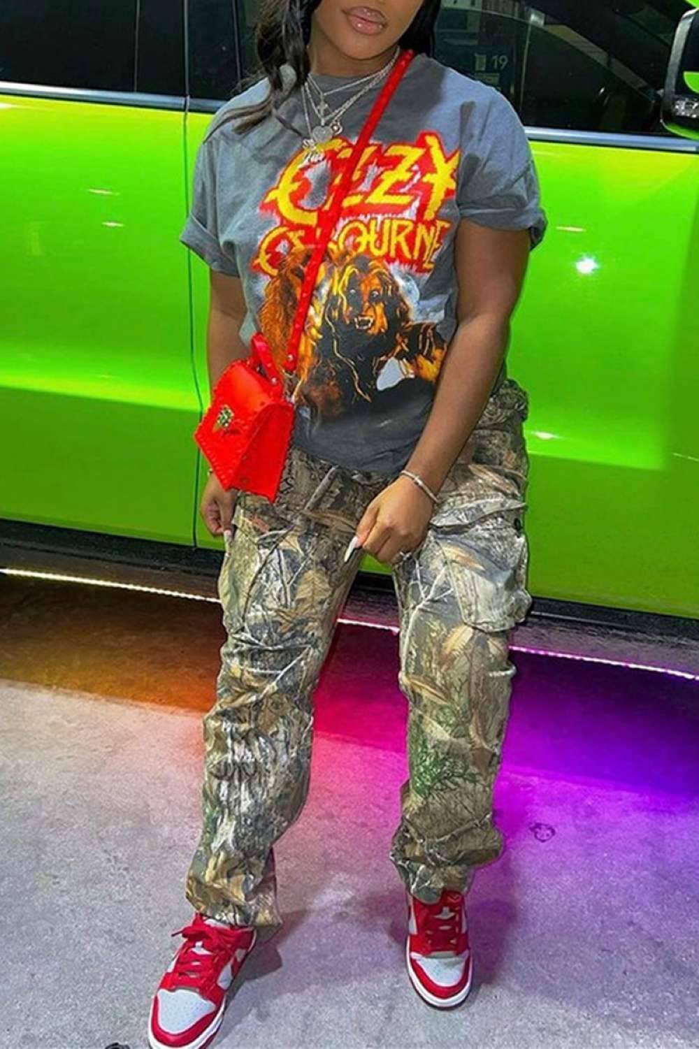 DARK GREY fashion casual print patchwork o neck t shirts for wholesale on Faire4