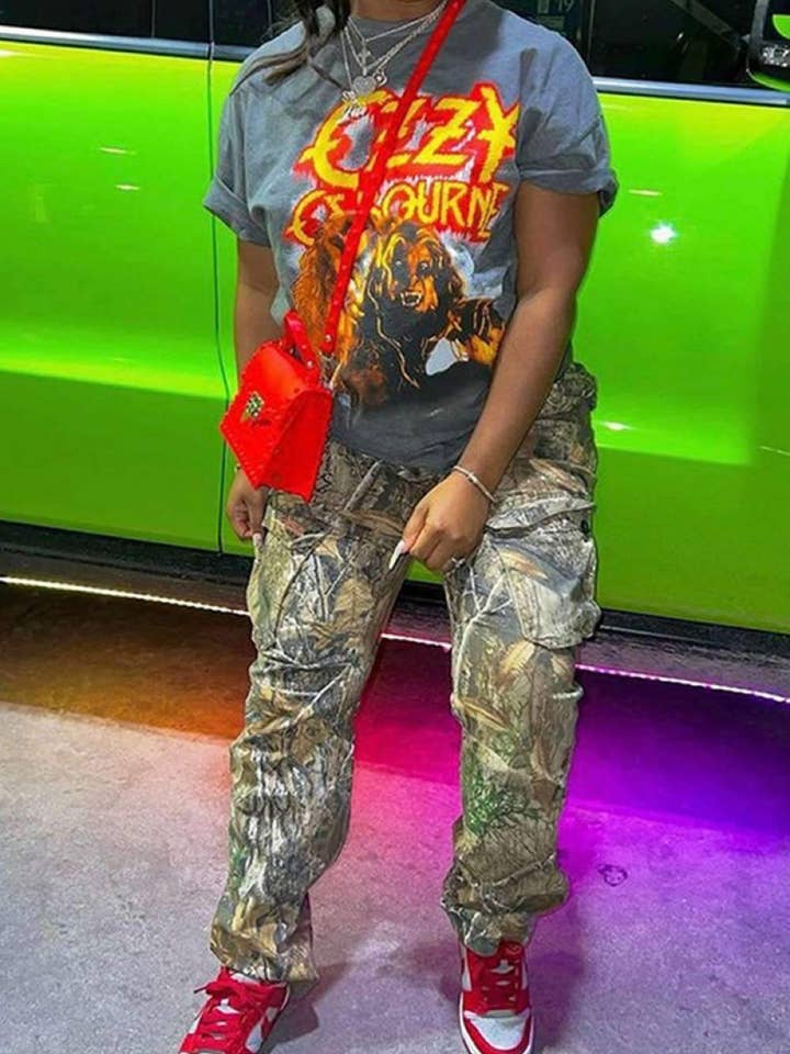 DARK GREY fashion casual print patchwork o neck t shirts for wholesale on Faire4