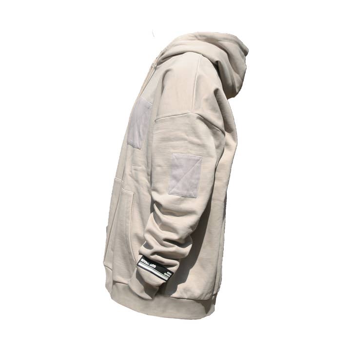 0302 - ECRU SWITCH-PATCH ZIP HOODIE for wholesale by RIVER GOD
