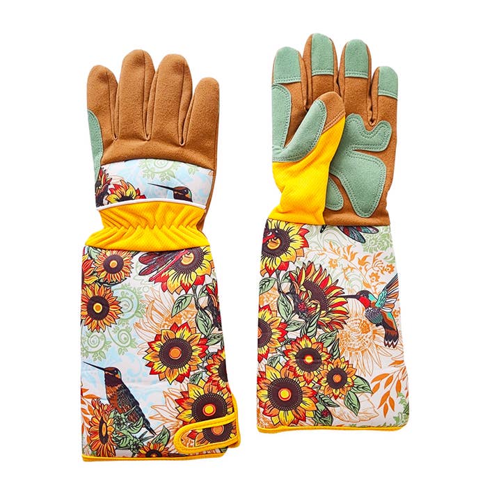 Birds and Sunflowers Garden Gloves Long Length for wholesale by Two Lumps of Sugar