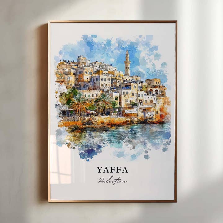 Yaffa Vægkunst, Jaffa Palæstina Print, Palæstina Akvarel Kunst, Japho Palæstina Gave, Rejseplakat, Indflytningsgave for engroshandel hos Premium Travel Art