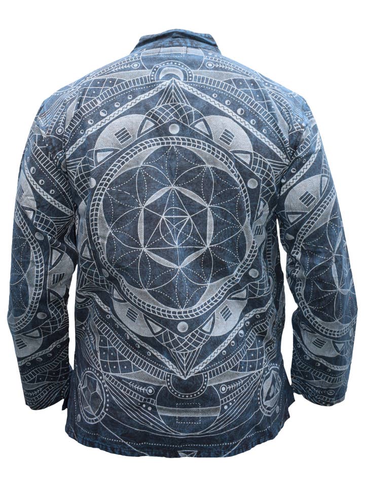 Gheri – wholesale Shirt – Unisex – Mandala Print Hemp Cotton Stone Washed Grandad Collar Shirt2