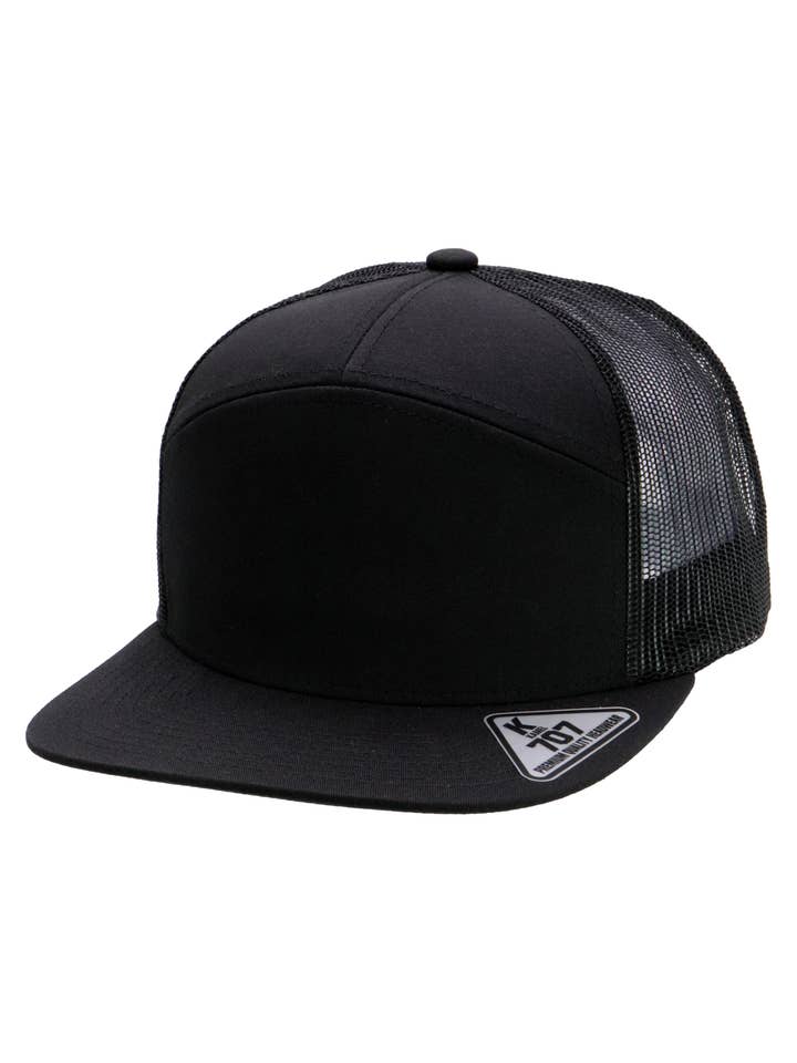 Solid Cotton Poly Blend 7 Panel Trucker Hat for wholesale by Cap Zone