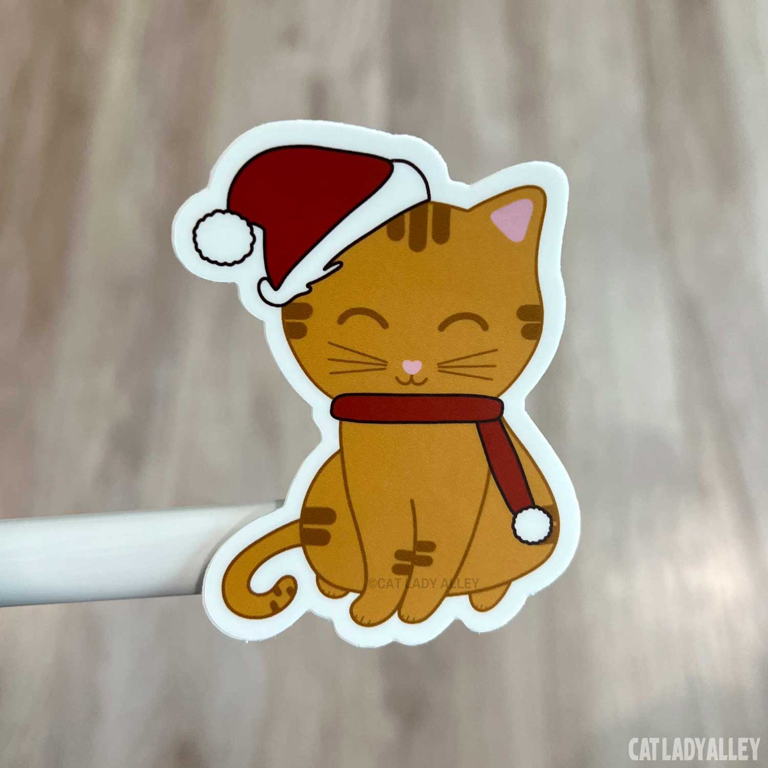 Cat Lady Alley - Wholesale Sticker - Orange Tabby Cat Sticker (Holiday Version)