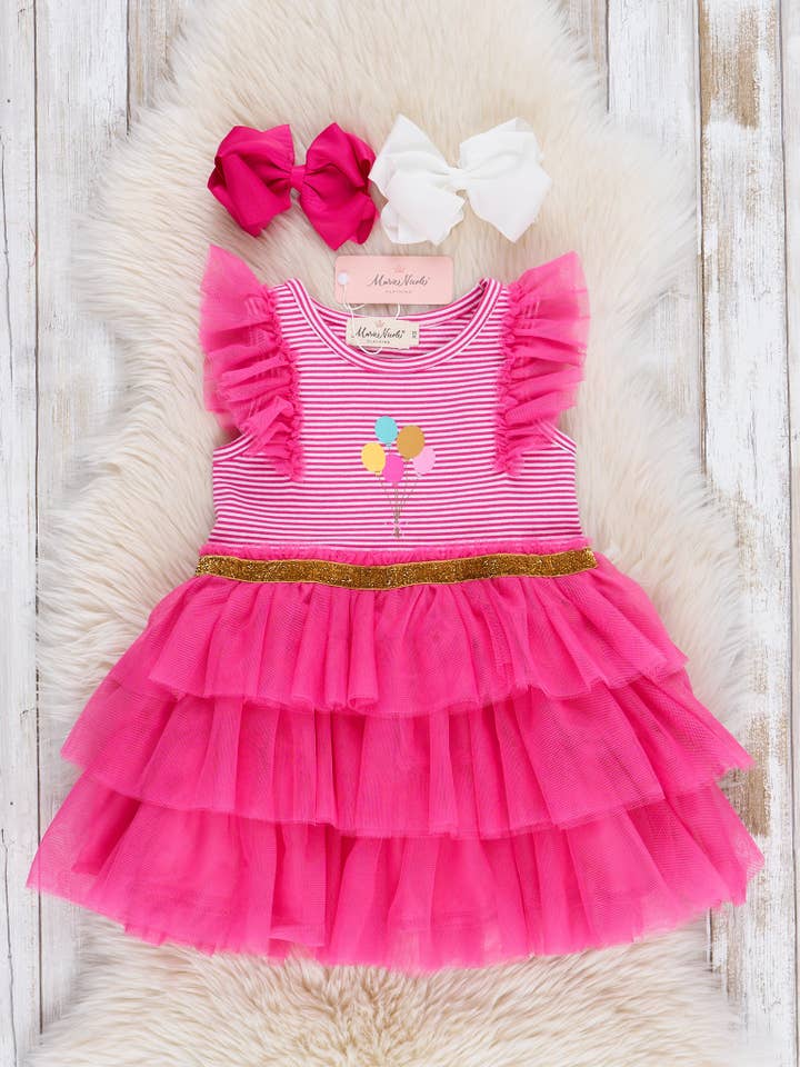Hot Pink Birthday Balloons Tiered Tulle Dress for wholesale by Marie Nicole Clothing