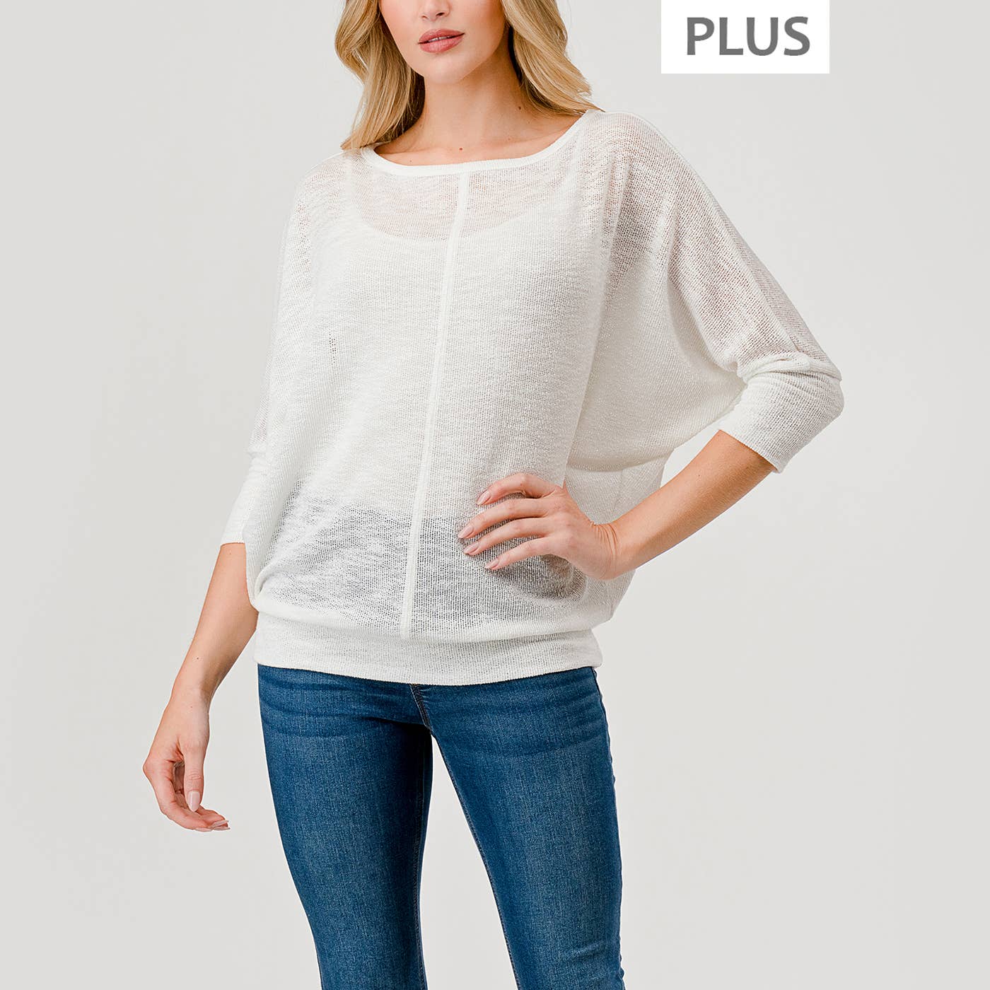 Heimious - Vente Haut en maille – femme - Haut à manches 3/4 à texture flammée à manches Dolman, grande taille, T813-PL11
