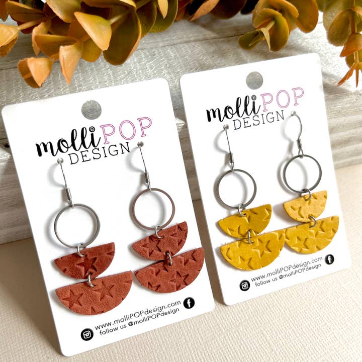 Orecchini a goccia Star Sydney in pelle per la vendita all'ingrosso da parte di molliPOP Design