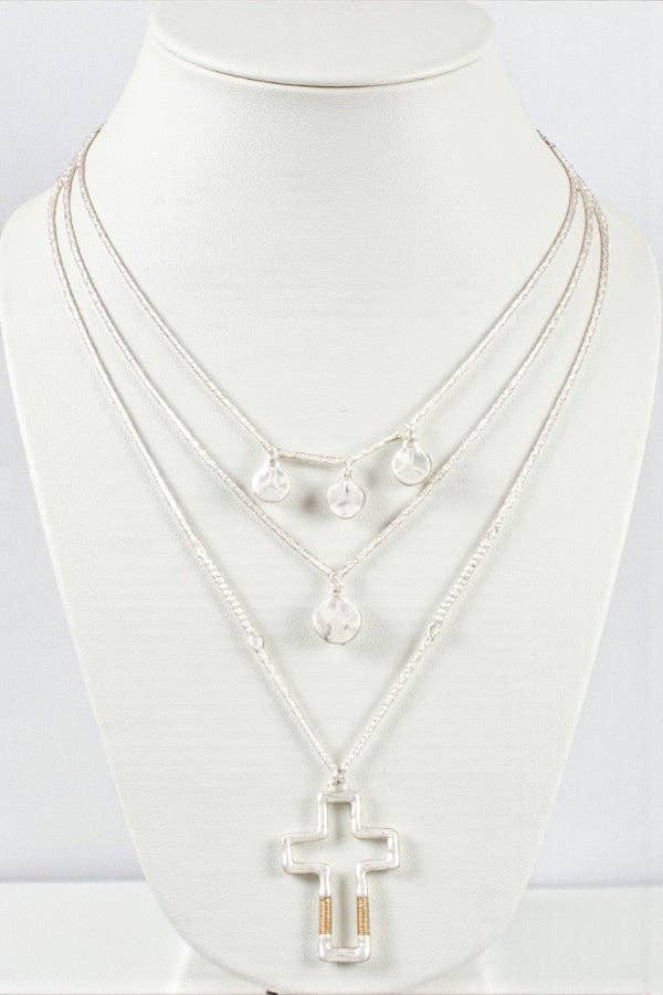 Andrea Bijoux - Wholesale Pendant/Charm Necklace - DISK LAYERED CROSS PENDANT NECKLACE