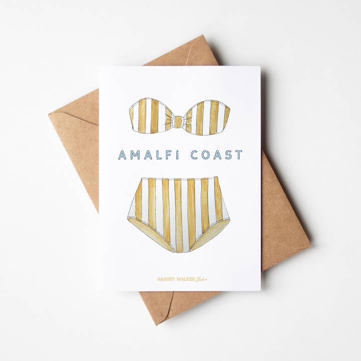 AMALFI COAST BIKINI _ Wenskaarten voor wholesale door Harvey Walker Studio