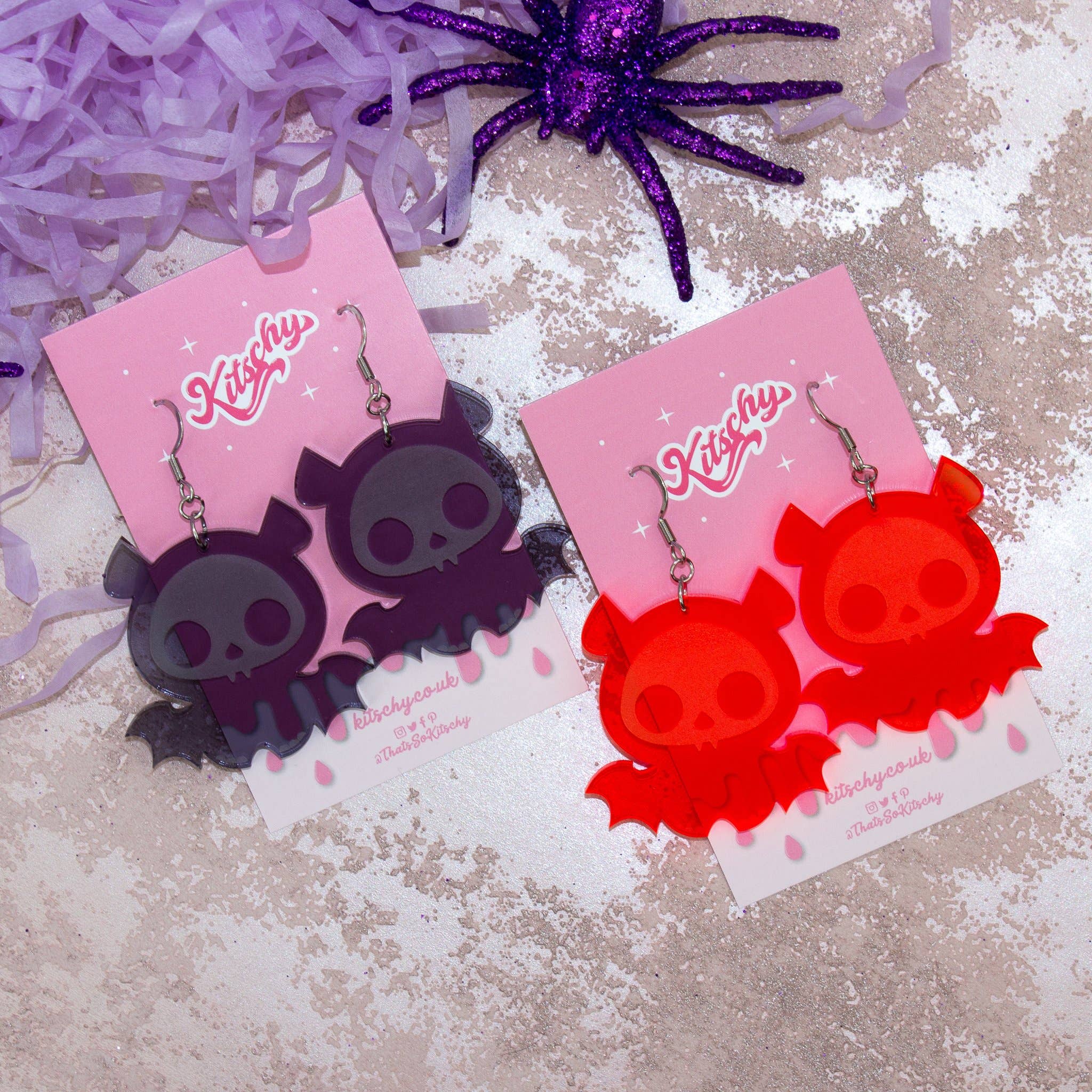 Kitschy - Wholesale Dangle Earrings - Skelli Bat Earrings Laser Cut Acrylic3