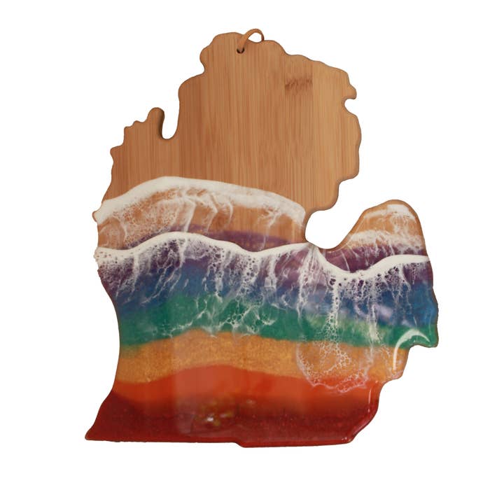 Michigan Mitten Pride Charcuterie Board for wholesale by Resin Vibes by MB