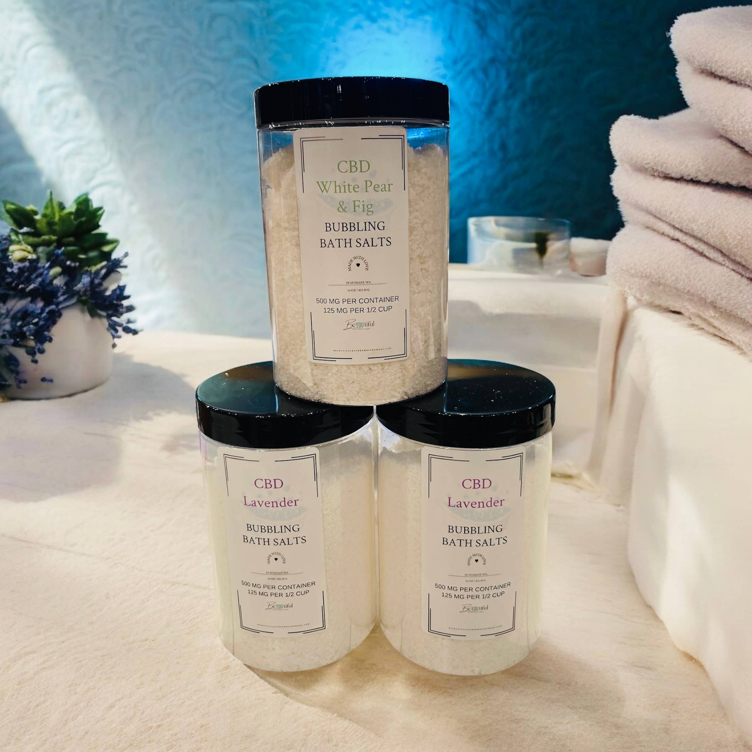 BeYOUtiful Bath* Body * Burn - Wholesale CBD Bath Salts & Soaps - CBD Bubbling Bath Salts 500MG