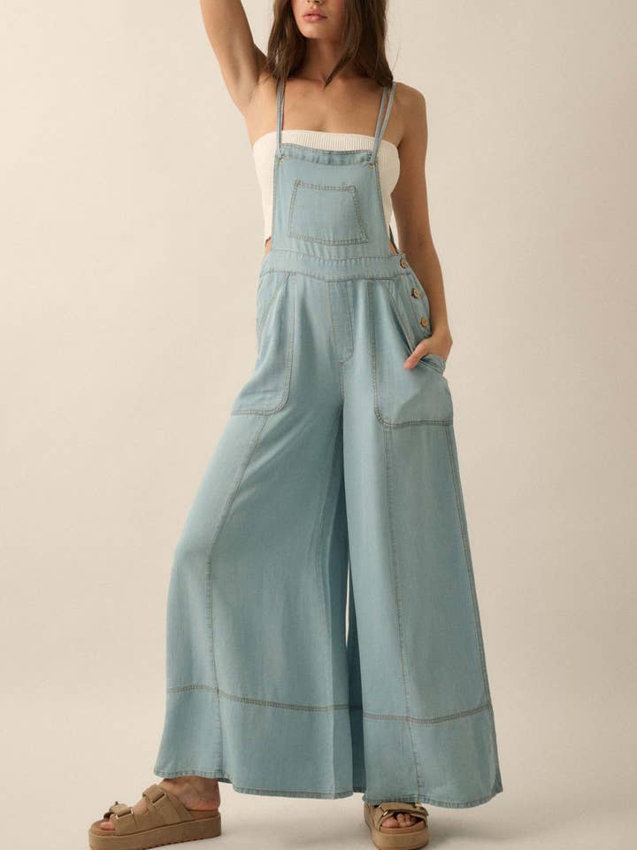 Blue Denim Button Cargo Overall Wiht Pocket for wholesale on Faire
