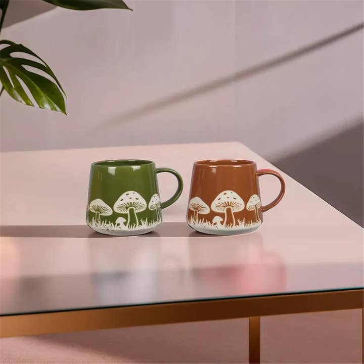 Young's - Wholesale Coffee Mug - Stoneware Mushroom Designs 20oz Mug, 2 Ast. (SKU#: 23302)
