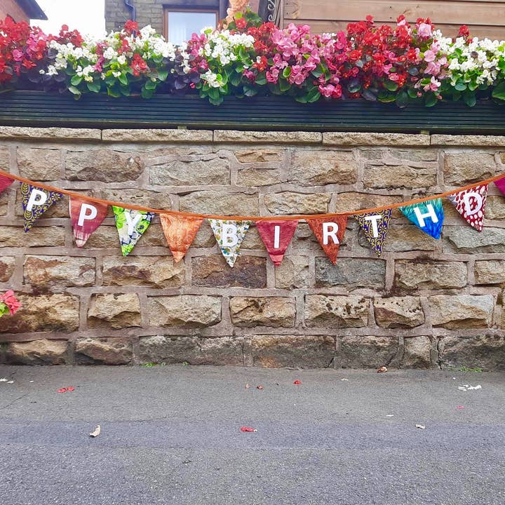 Green Frog India – wholesale Bunting/garland – Upcycled Sari Happy Birthday Bunting/Garland and Flags