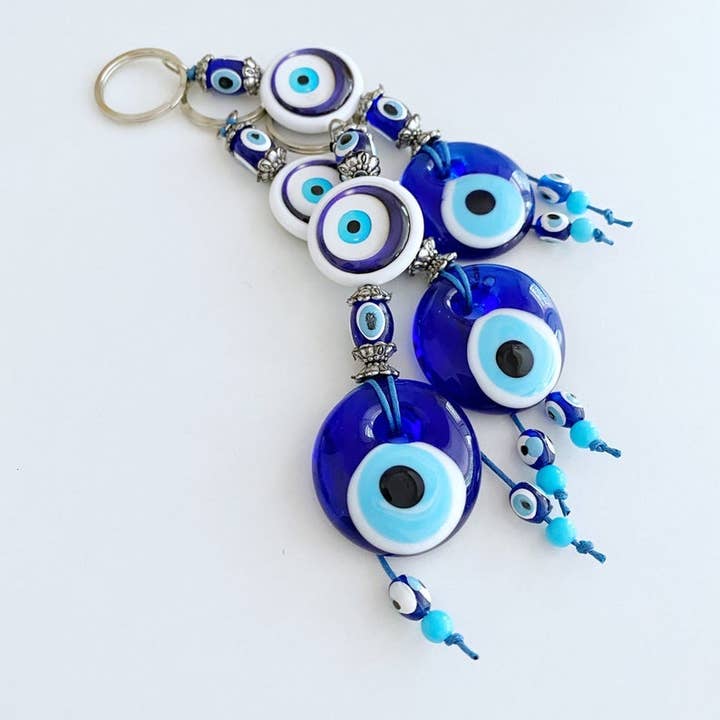 Evileyefavor – Engroshandel Nøglering - Dame – Evil Eye nøglering, blåt glas onde øjne, græsk onde øje nøglering