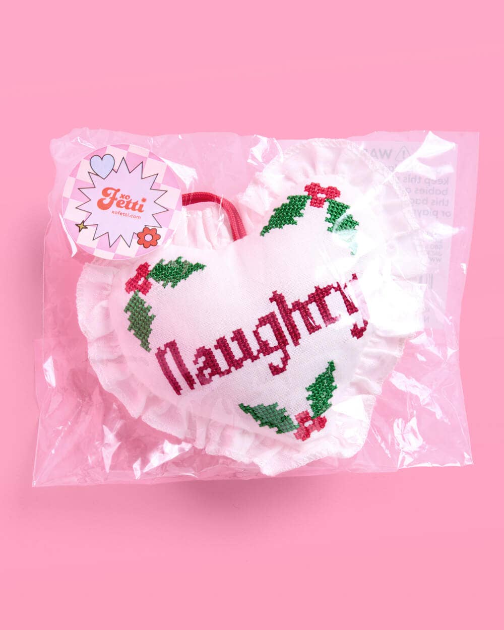 xo, Fetti - Wholesale Ornament - Naughty or Nice Christmas Ornament  Cross stitch 7x5" heart1