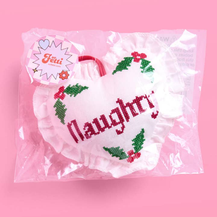xo, Fetti - Wholesale Ornament - Naughty or Nice Christmas Ornament Cross stitch 7x5" heart1
