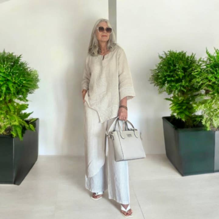 6310 Beige Vera May Italian Linen Top for wholesale by VeraMay