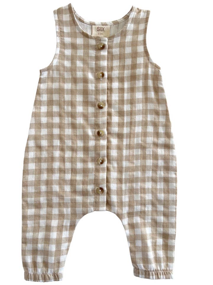 SIIX Collection - Wholesale Jumpsuit - Baby - Tan Gingham / Organic Bay Jumpsuit (Baby - Kids)