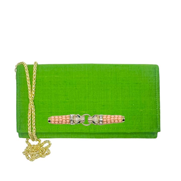 Garland Bags - Wholesale Crossbody Bag - Women's - Emerald Dupioni Silk Crossbody with Customized Gold Accent 23