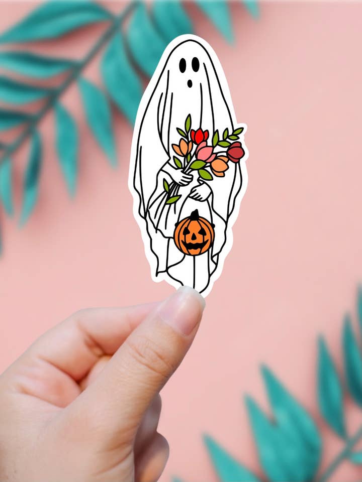 Floral Ghost Halloween Sticker for wholesale by EnchantingSunshine