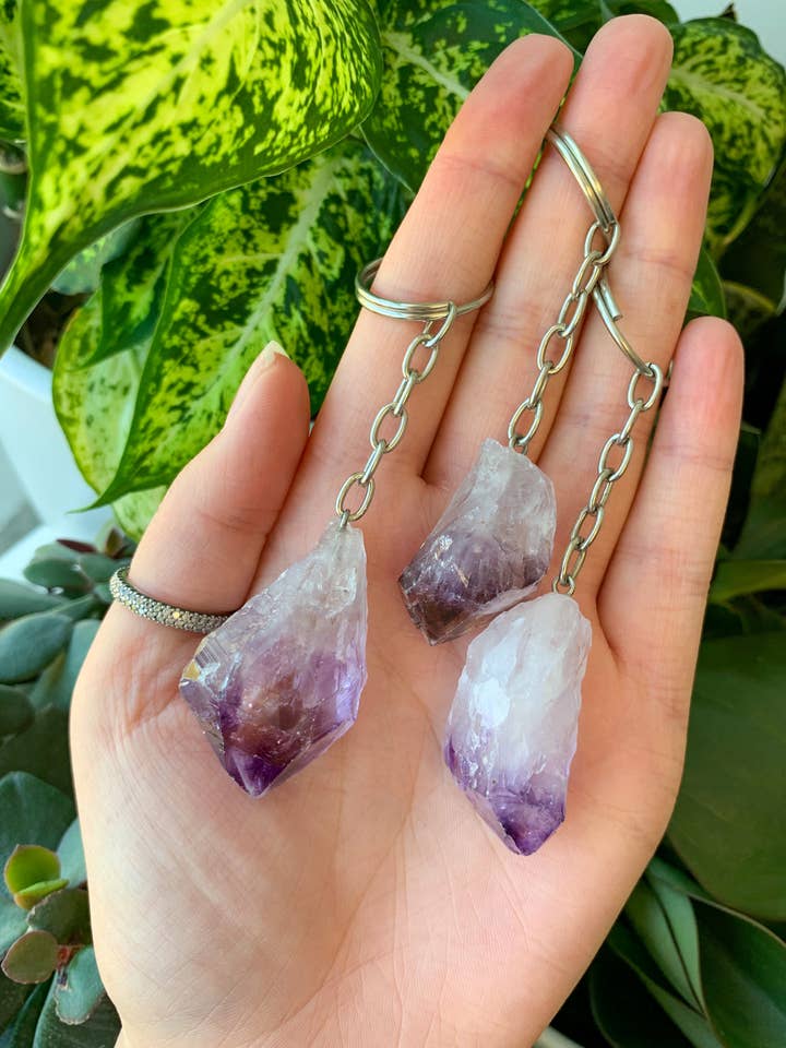 Rough Amethyst Point Keychain for wholesale by Crystal Vibes Inc.