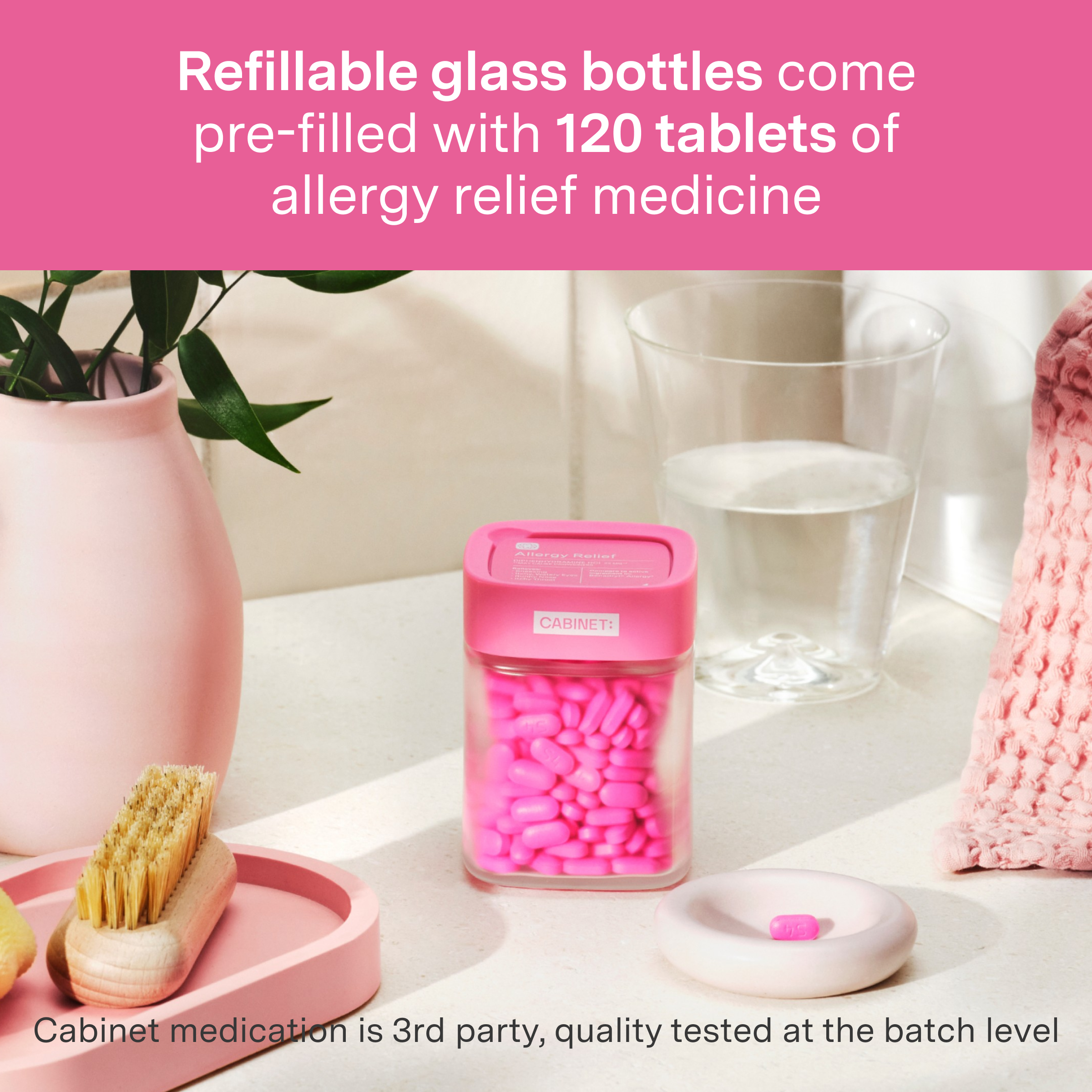 Cabinet Health - Wholesale Oral Supplement/Vitamin - Allergy Relief Refillable Glass Bottle - 120ct3