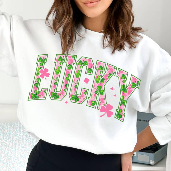 NVC Ecommerce LLC - Vente Sweat-shirt à imprimés – femme - Chemise rétro porte-bonheur, T-shirt de la Saint-Patrick, Sweat-shirt porte-bonheur
