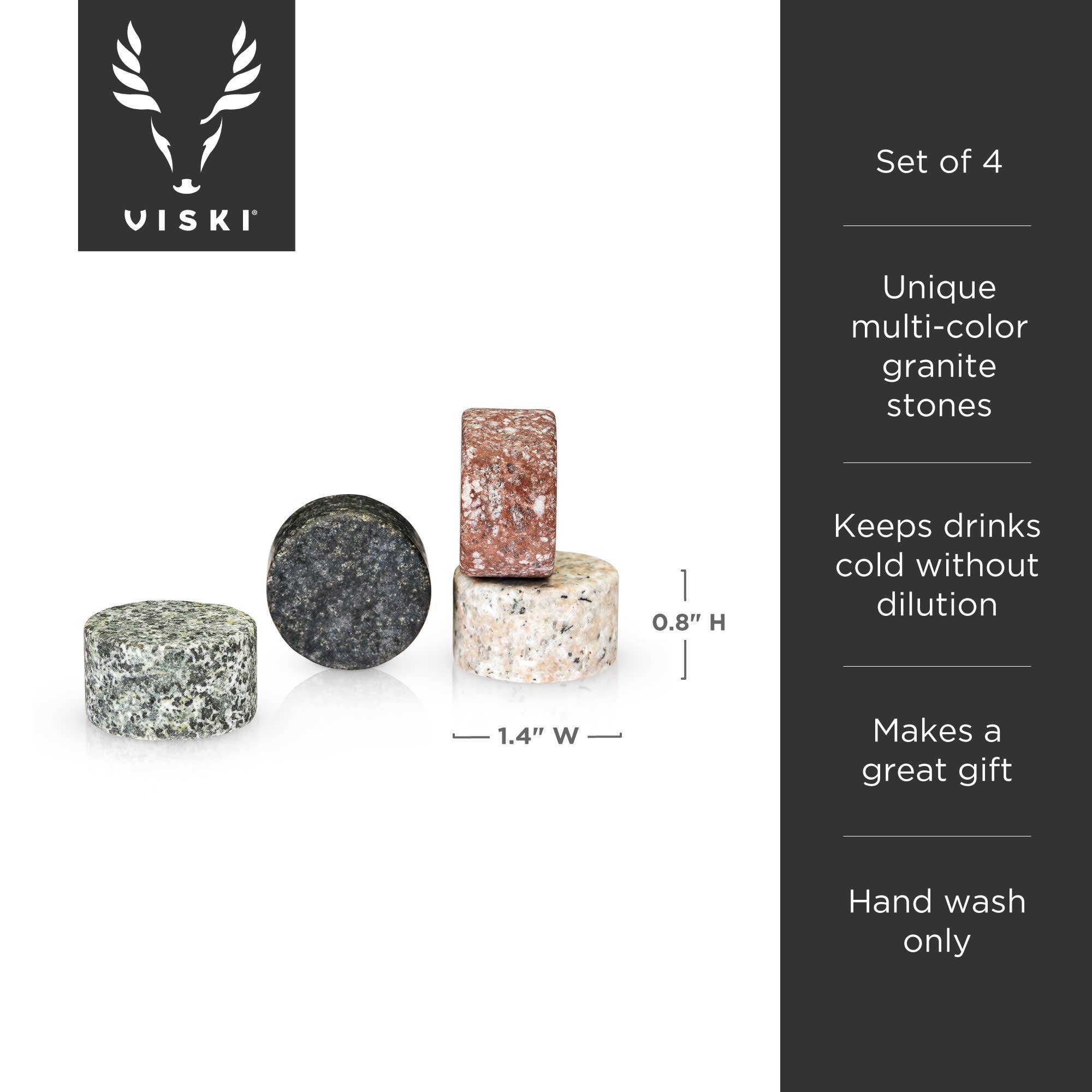 Viski - Wholesale Drink Chilling Cubes - Glacier Rocks® Multicolor Granite Chilling Stones Set of 45