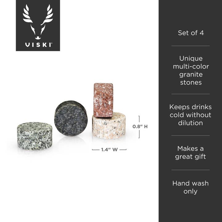 Viski - Vente Cubes de refroidissement pour boisson - Glacier Rocks® Ensemble de 4 Pierres Rafraîchissantes en Granit Multicolore5