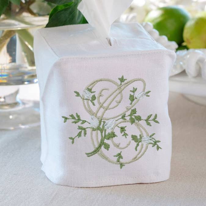 Blommigt Monogram Vit Linne Näsduksfodral - Ny för wholesale av Arte Italica & Crown Linen Designs