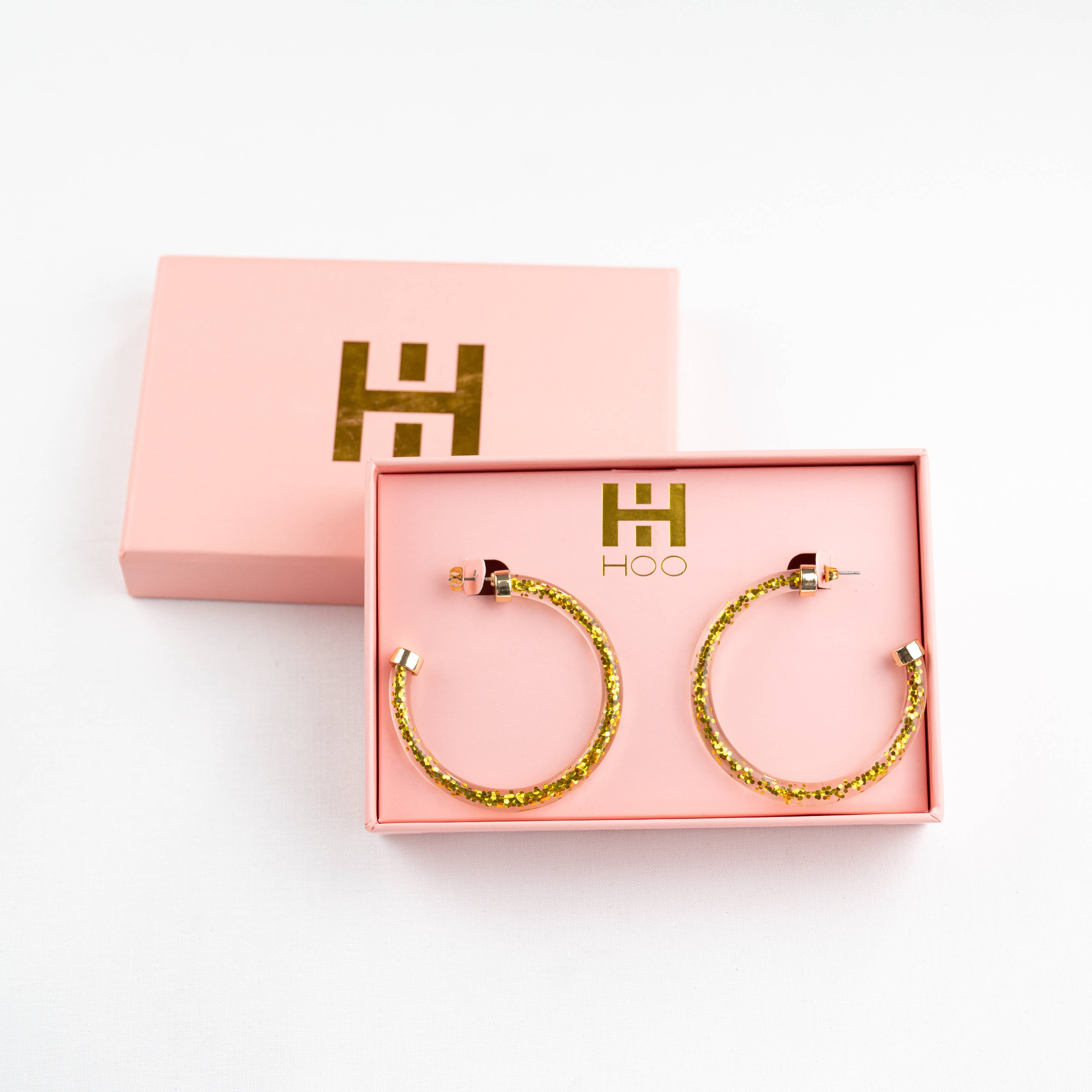 Hoo Hoops - Wholesale Hoop Earrings - Lightweight Large Hoop Earrings - Gold Glitter1