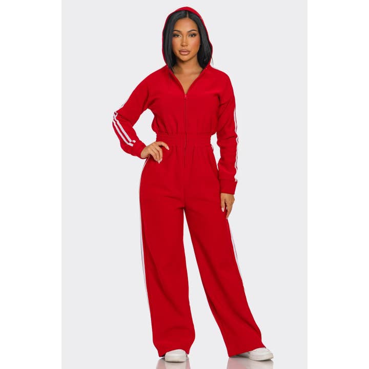 Combinaison à Capuche Doublée Polaire à Jambes Larges pour la vente par omgstyles