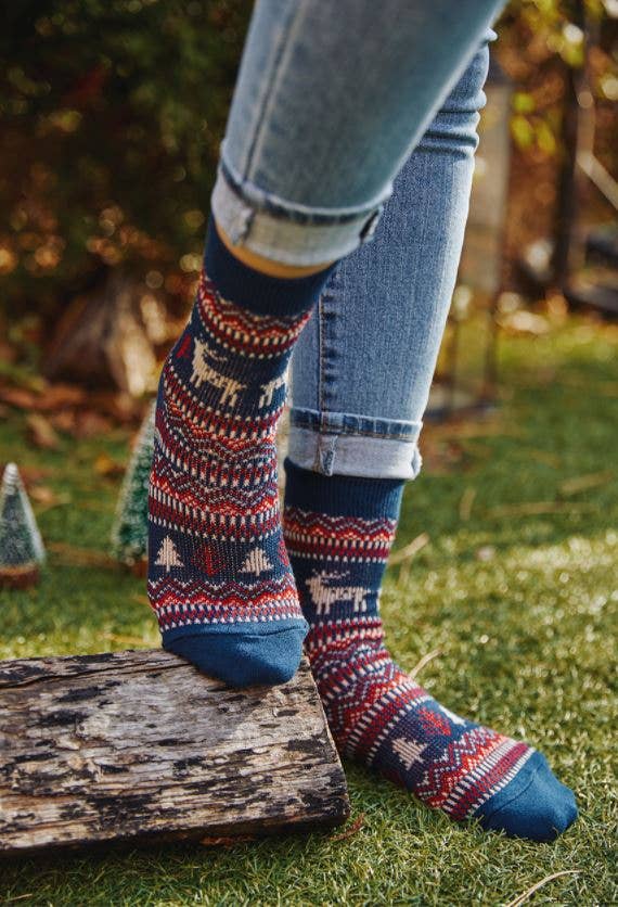 7DAYSSOCKS - Vente Chaussettes – femme - Chaussettes d’hiver jacquard pour femmes avec motif cerf nordique7