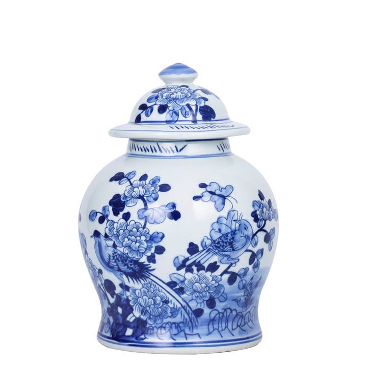Small Porcelain Temple Jar Birds Blossom for wholesale by Legend Accents