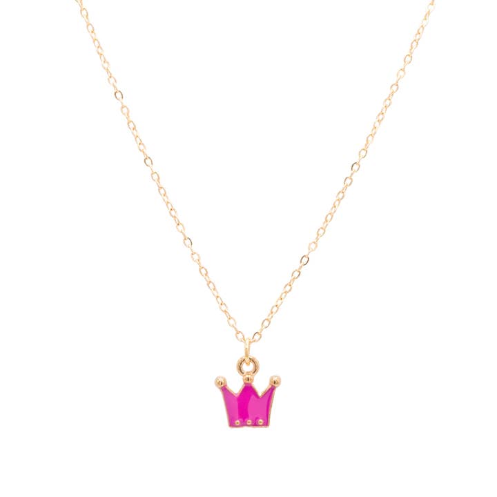 Crown Enamel Children's Necklace Princess Queen Pink Charm for wholesale by Rebecca Accessories LLC