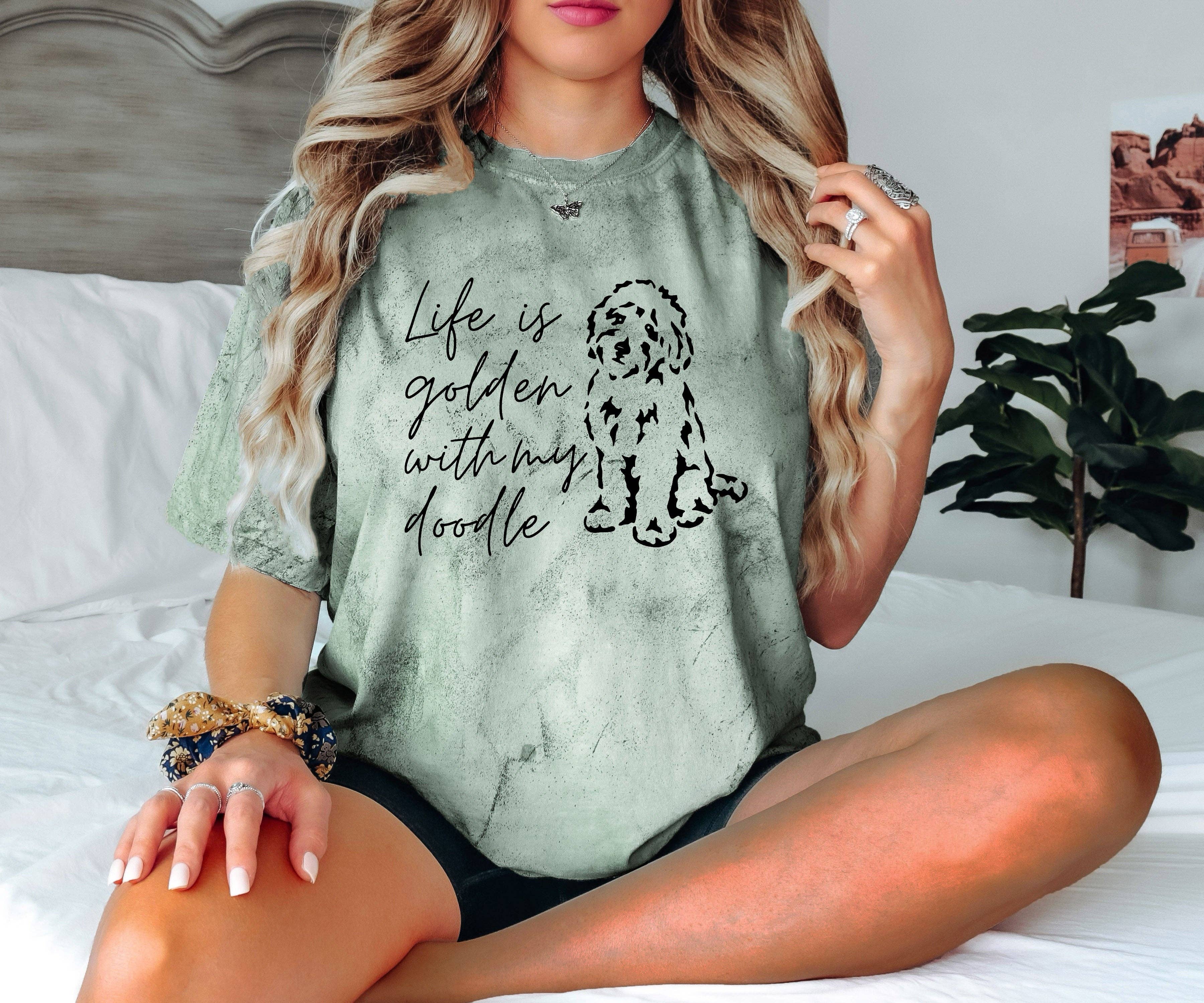 Verita Culture - Wholesale Screen Printed T-Shirt - Women's - Life Is Golden With My Doodle Dog mom Garment Dyed T Shirt10