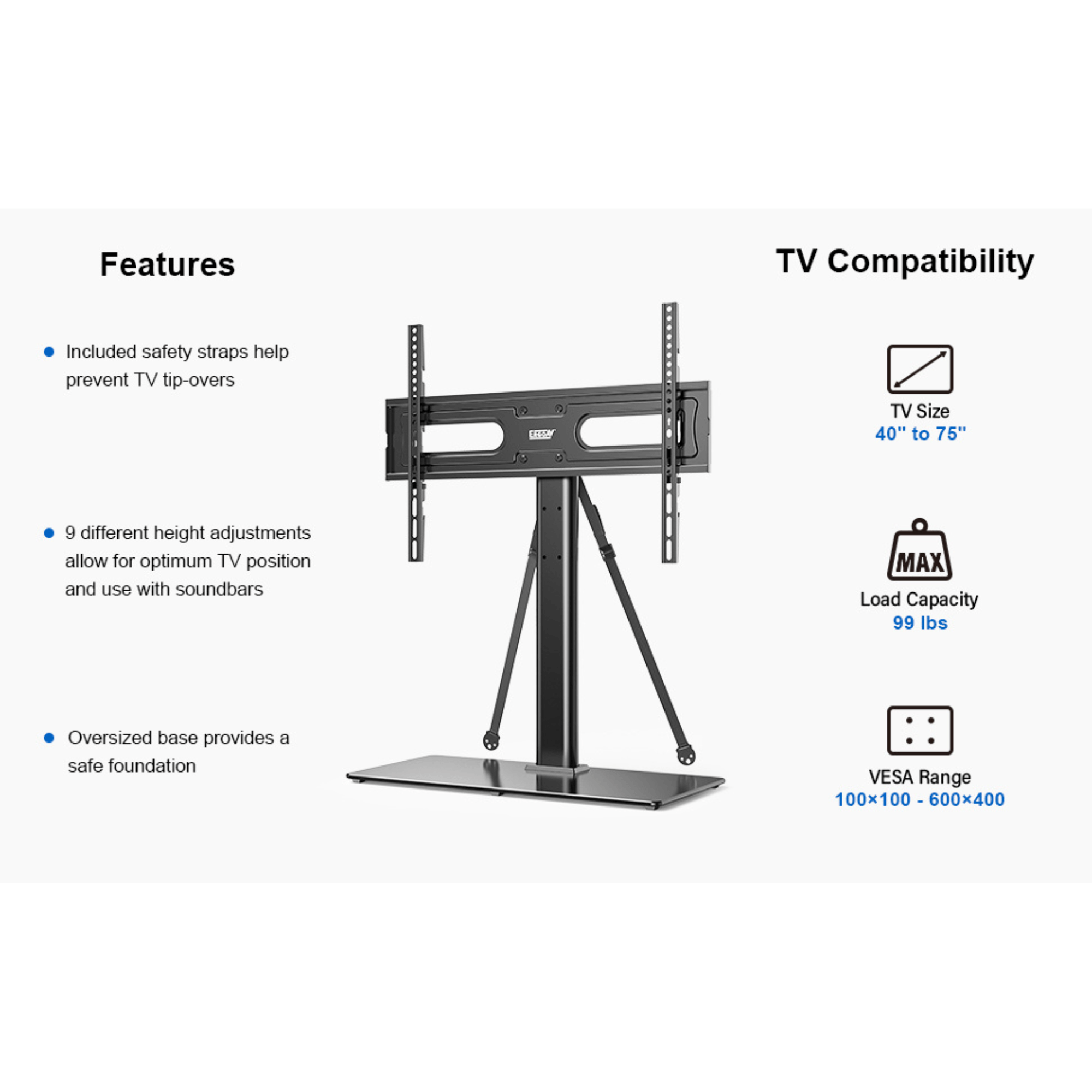 JupiterGear Home - Wholesale Console tafel - ErgoAV tafelstandaard voor tv's van 40" tot 75"7
