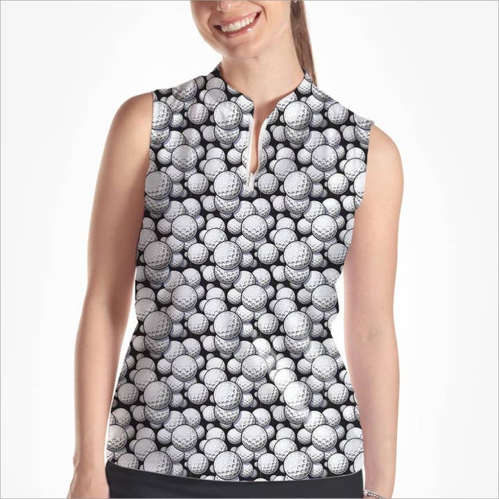 HAUT SANS MANCHES NOIR ET BLANC À QUART DE ZIP DIMPLE DOODLE pour la vente par Skort Obsession LLC