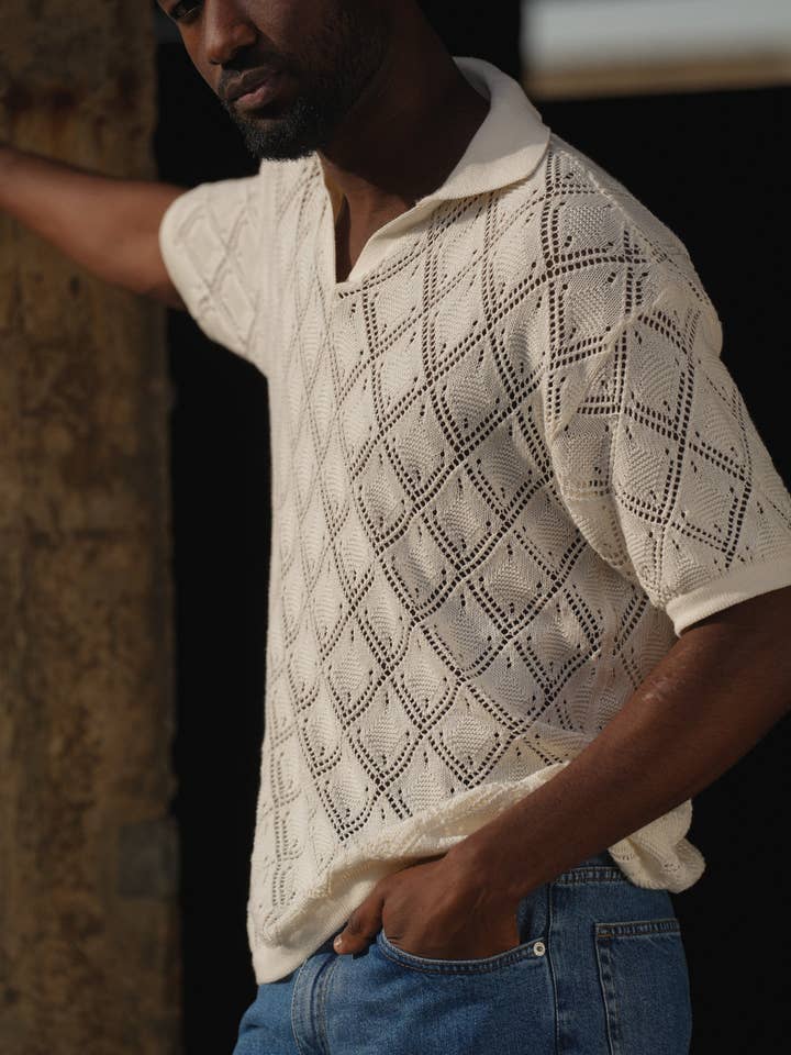 DONATO - Wholesale Polo - Men's - POLO GEOMETRIC DESIGN OPEN-COLLAR PEARL SHIRT0