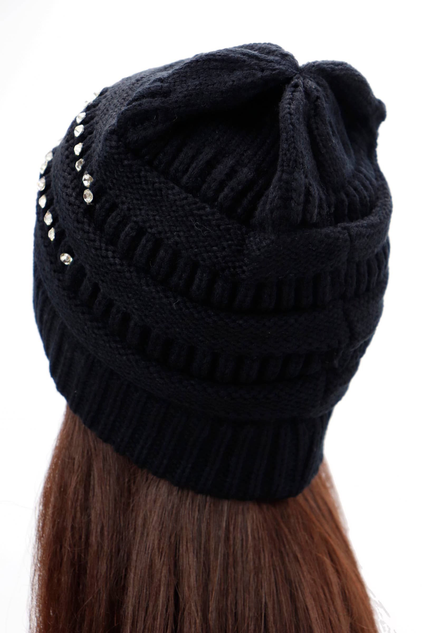 ASSORTED Bling Rhinestone Chunky Cable Knitted Beanie for wholesale on Faire4