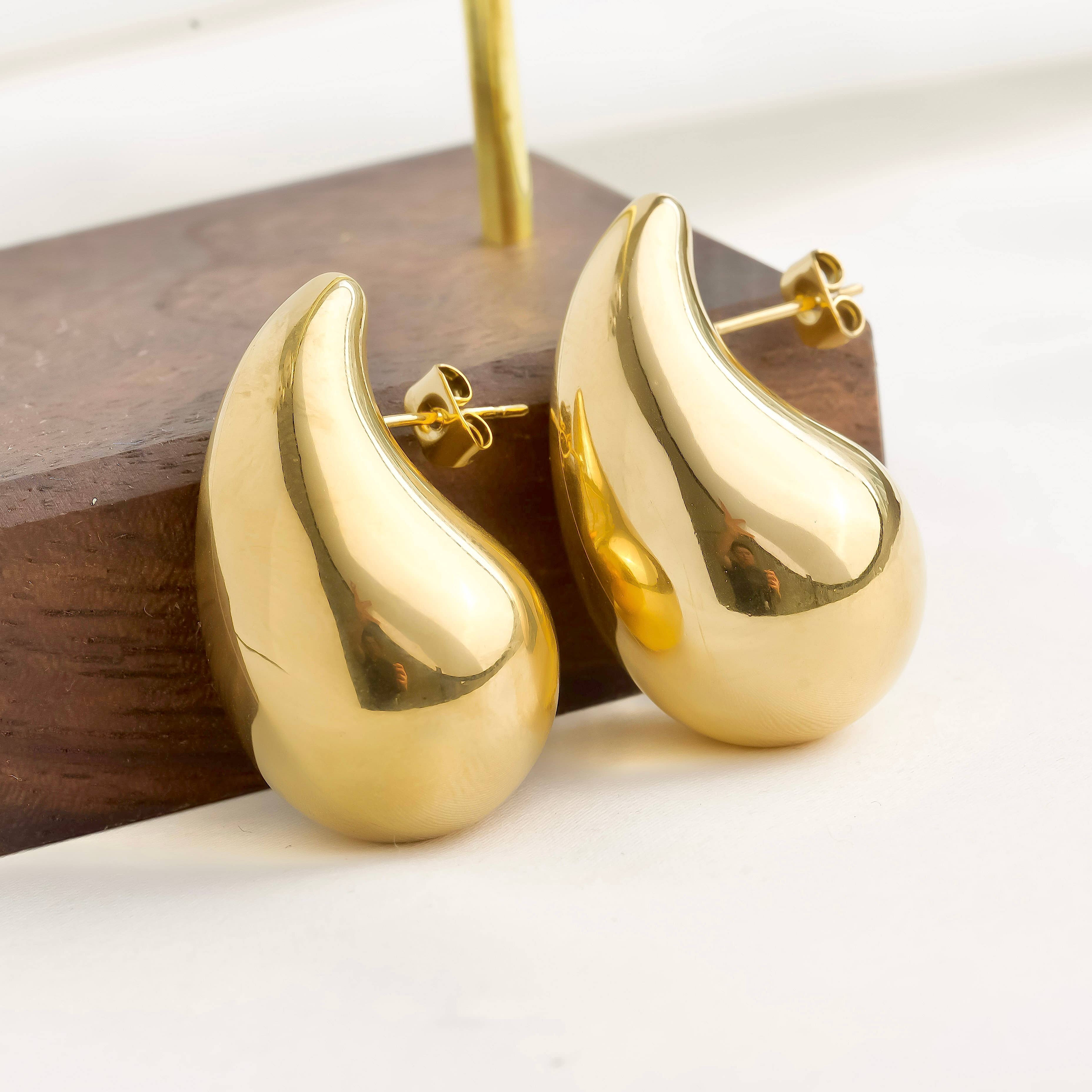 Blueyejewelry – Brincos de argola por atacado – Brincos de Gota Oca Chunky - Pernos de gota de lágrima leves7