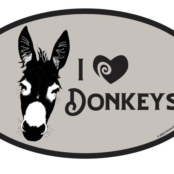Horse Hollow Press - Wholesale Sticker - Oval Equestrian Donkey Sticker / I love Donkeys / WATERPROOF3