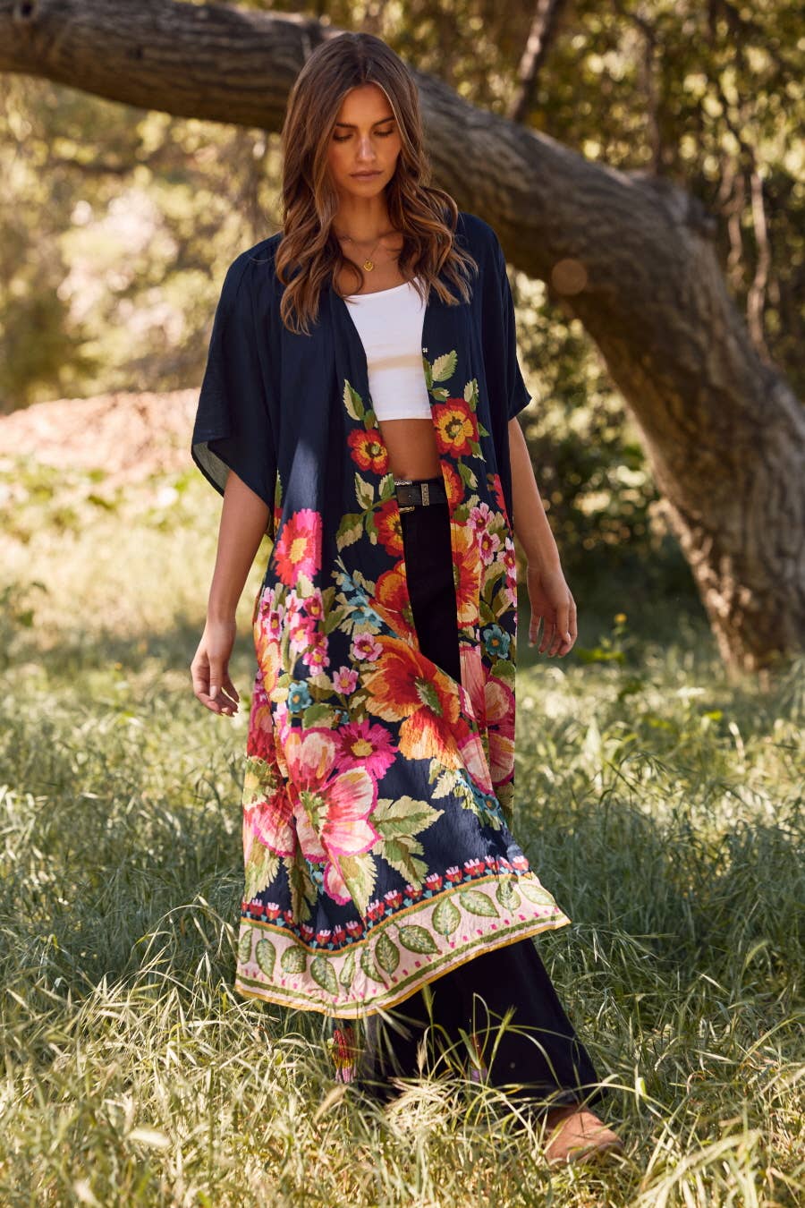 Oddi - Vente Kimono – femme - Kimono Duster Imprimé à Bordure Florale Géante Plus1