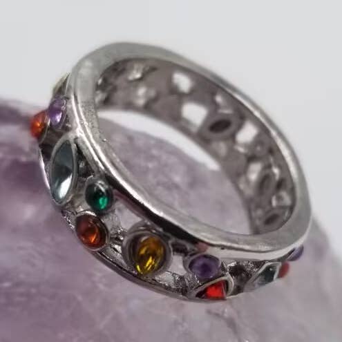 Hollow Crystal Gemstone Ring - Multicolor for wholesale by magnolia jewelry