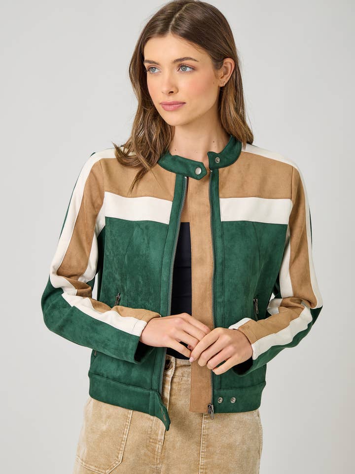 Mystree – wholesale Jacket – Women's – 60861 Color Blocked Moto Jacket0