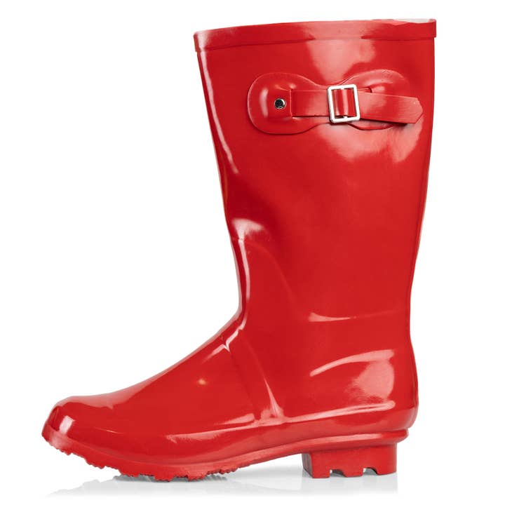 Bottes de pluie pour femmes The Norty, hauteur mi-mollet 28 cm, rouges, pré-emballage pour la vente par The Norty Brand