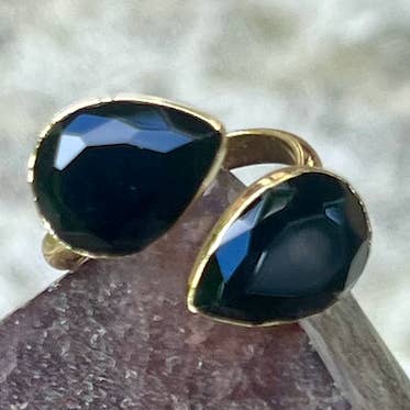 Anillo Envolvente de Lágrima de Oro y Ónix Negro para venta al por mayor de Moon Child