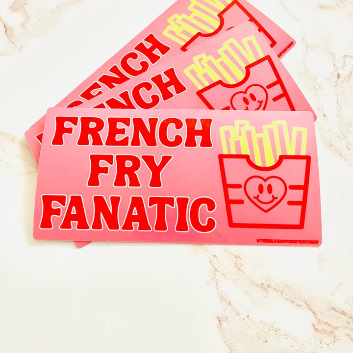 French Fry Fanatic roze junkfood grappige bumpersticker voor wholesale door The Silver Spider